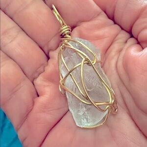 Glass Pendant, Wire Wrapped, Sea Beach Glass Handmade Art To Wear 3035 P